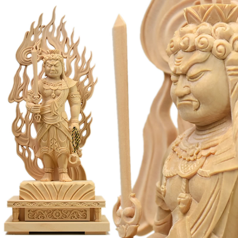 楽天市場】木彫り仏像 【不動明王立像】 火炎光背四角台 桧木 立6.0寸