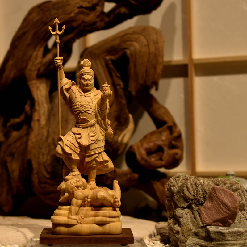 楽天市場】木彫り仏像-小仏 【毘沙門天像】 柘植（ツゲ） ※桐箱付き