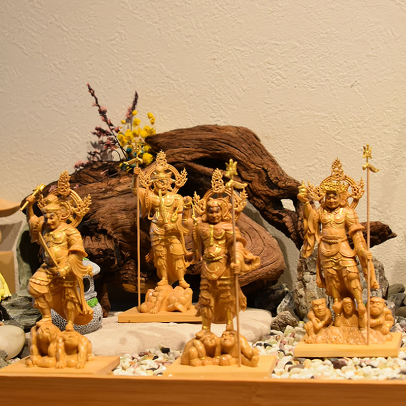 楽天市場】木彫り仏像 小仏-東寺形【四天王】セット 柘植 金泥仕様 総