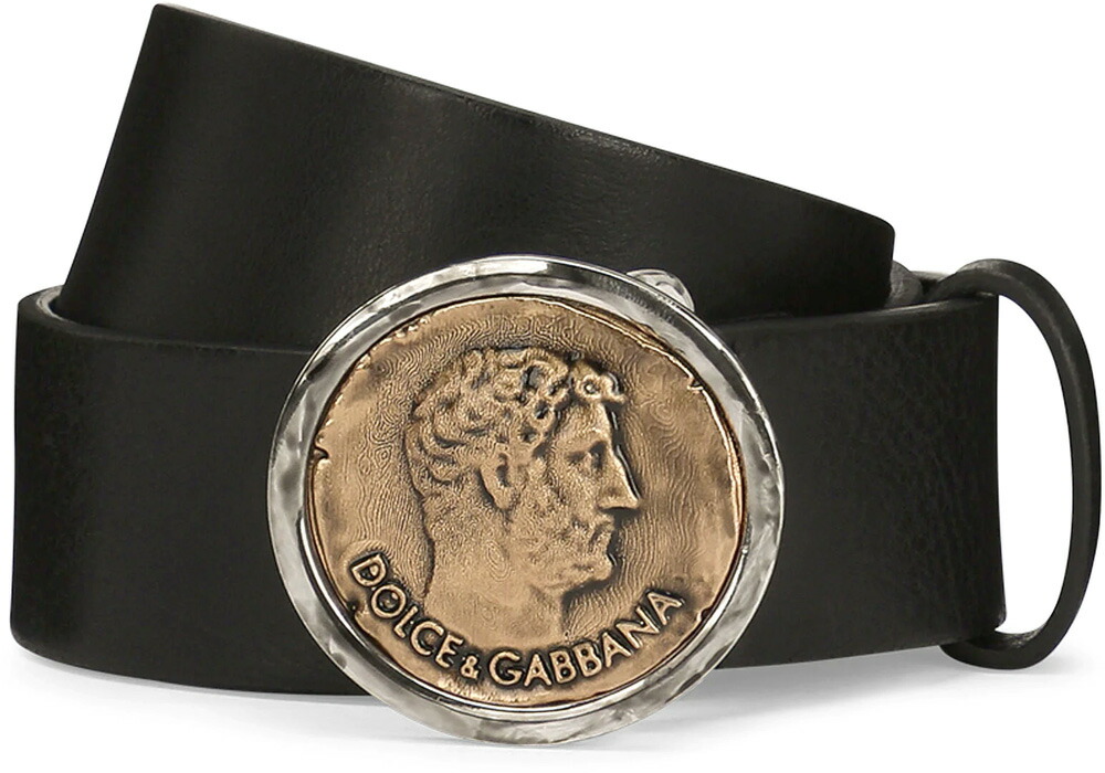 F ドルチェ＆ガッバーナ レザーベルト 真鍮プレート メンズ F ドルチェ