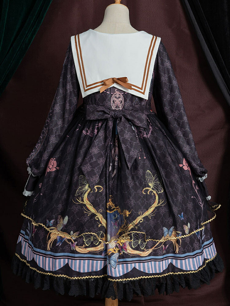 楽天市場】アカデミックロリータOPドレスブルーポリエステル長袖ボウ