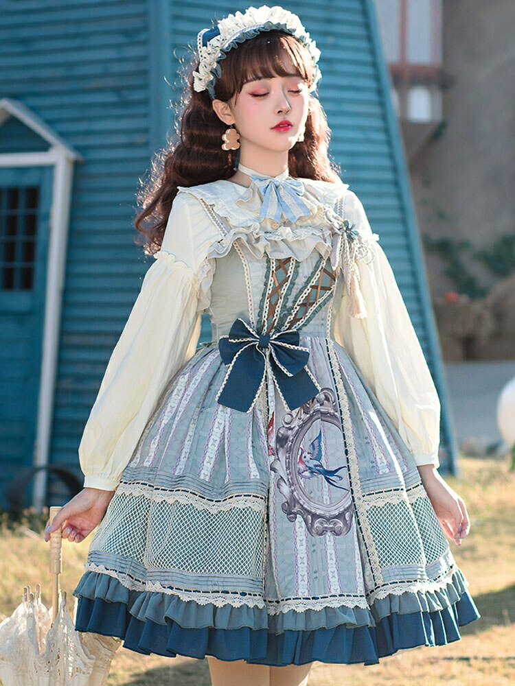 楽天市場】甘いロリータJSKドレスライトスカイブルーアニマルプリント