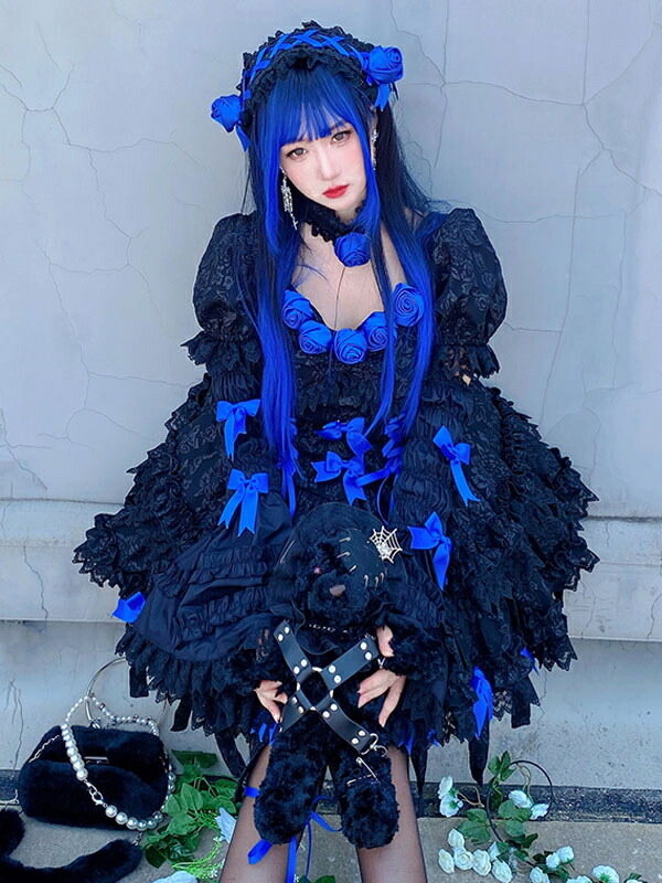 楽天市場】ゴシックロリータドレスレースローズブルーホワイト : 金城商店