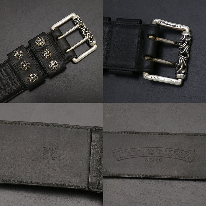 クロムハーツ ダブルピンスクロール ローラー レザー ベルト size 36