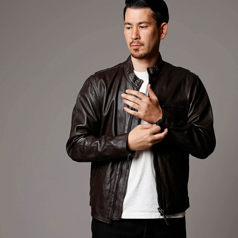 楽天市場】レザージャケット メンズ 本革 ブラウン 茶色 シングル