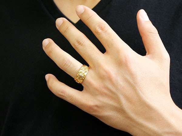 楽天市場】18金 リング メンズ イエローゴールドk18 クロス ユリの花