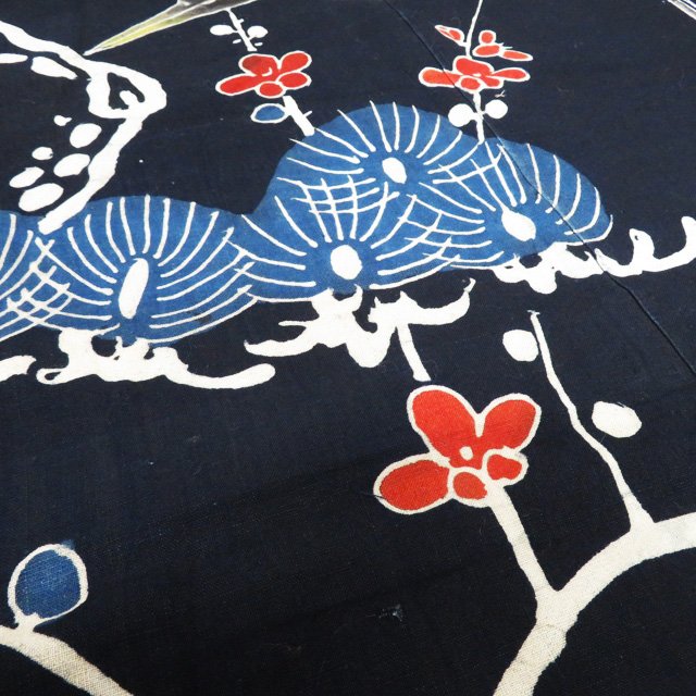 楽天市場】藍染 筒描き 筒書き つつがき 鶴 亀 松竹梅 古裂 時代布