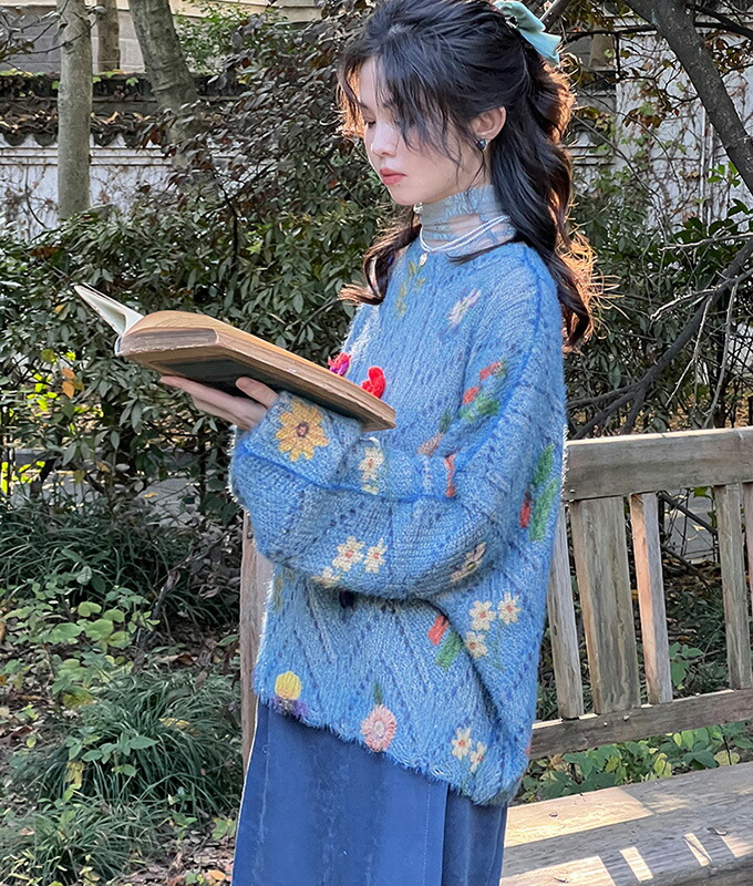 楽天市場】送料無料 トップス ニット セーター ジャカード 花柄