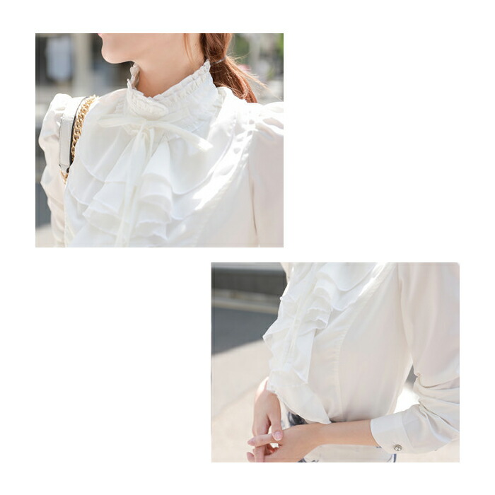 楽天市場】ブラウス レディース フリルシャツ 長袖 白 黒 ブラウス