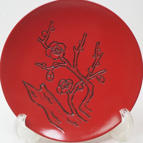 中国 剔紅 堆朱 雲龍文盤 輪花皿 飾皿 皿立付 M 9776 中国 剔紅 堆朱