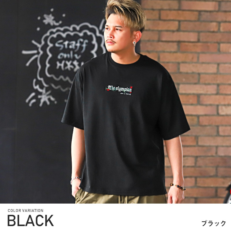 楽天市場】Tシャツ メンズ 半袖 ビッグシルエット バラ 刺繍 ロゴ