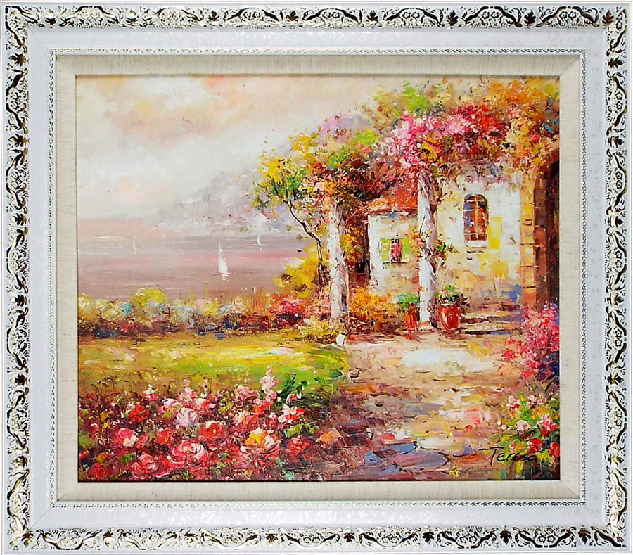 油絵 菅家令子 絵 絵画インテリア額付(白)F3-G172023 風景祈り 希望