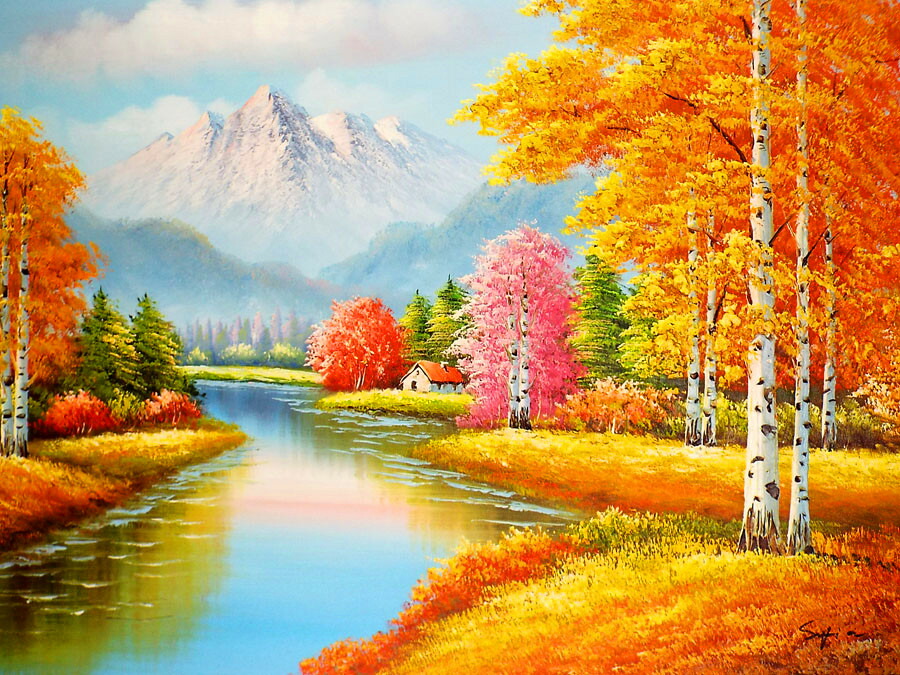 楽天市場】風景の絵 絵画 油絵 アートパネル開業祝い 開院祝い「秋の