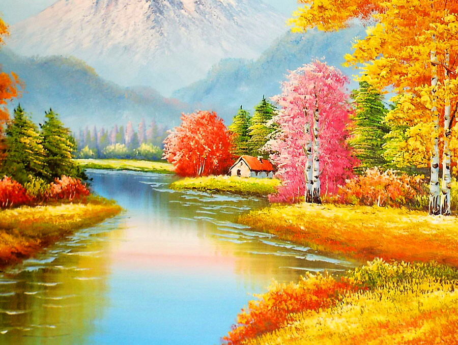 楽天市場】風景の絵 絵画 油絵 アートパネル開業祝い 開院祝い「秋の