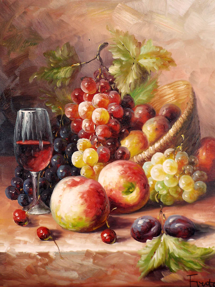 油絵 菅家令子 絵 絵画 インテリア uF6-063704 静物 果物 瓶 油絵 絵