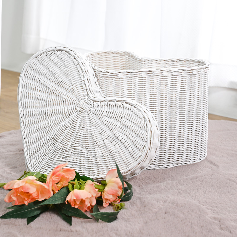 楽天市場】ラタンバスケット 蓋付き 籐かご 小物入れ ラタン ハート