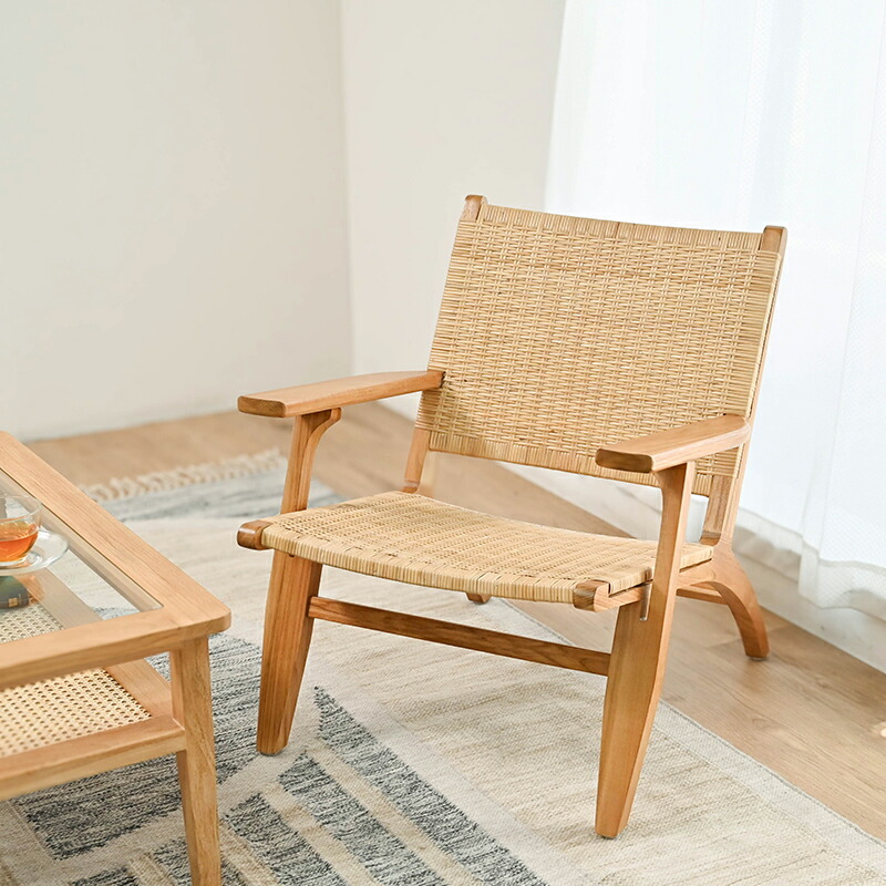 楽天市場】アジアン家具 ラタンチェア ラタン チーク無垢材 アーム付き