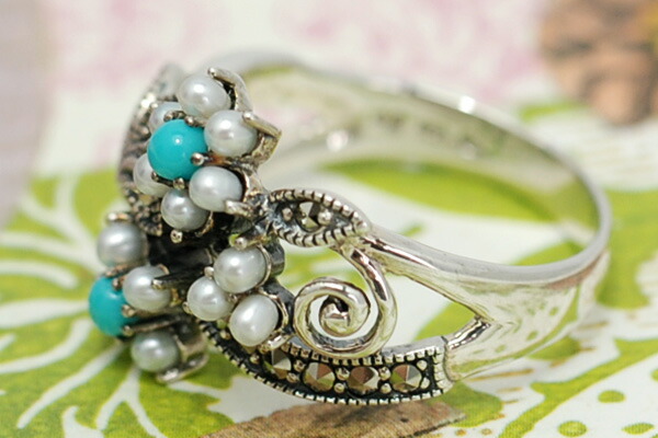 楽天市場】碌山 ターコイズ シードパール リング 花が絡み合う可憐