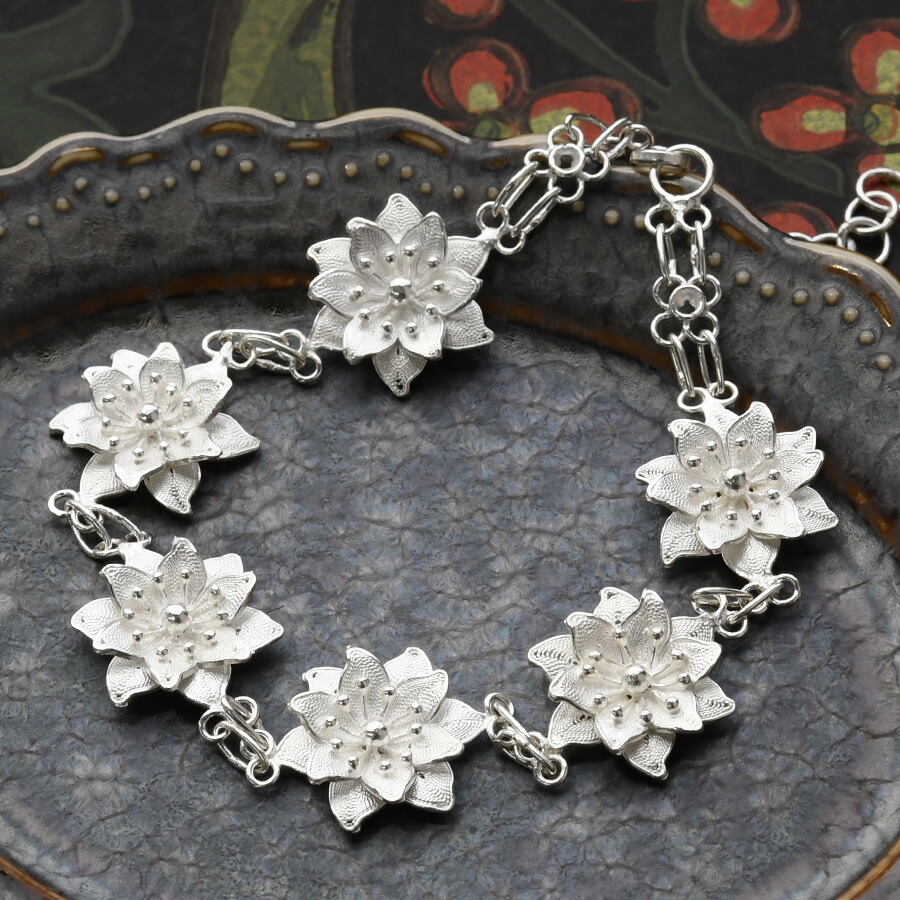 楽天市場】シルバー フィリグリー フラワー ブレスレット 繊細に