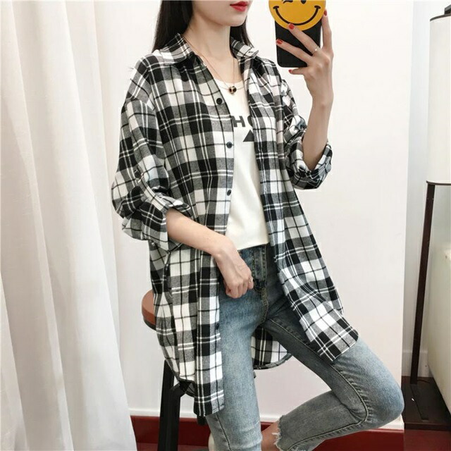 楽天市場】ロングシャツブラウス レディース 赤 チェック シャツ 黒