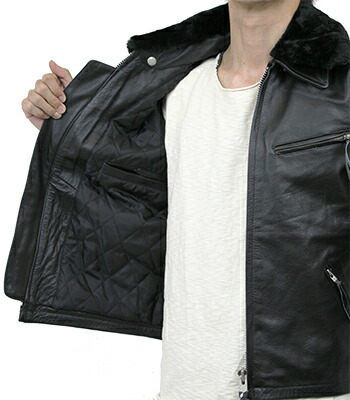 楽天市場】襟ボア付 シングルライダース バッファローレザー 水牛革 革