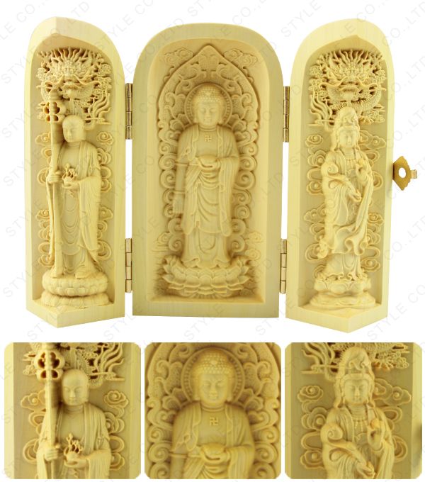 楽天市場】【15時まで即日発送】持ち運び便利な観音開き木彫り仏像 千