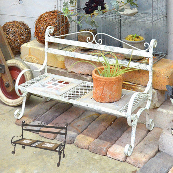 楽天市場】フラワースタンド アイアンタイルベンチ 幅44.5×奥行19×高さ