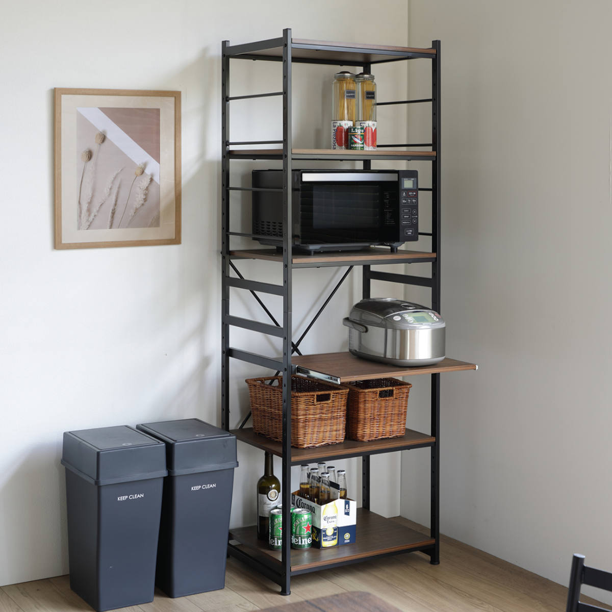 楽天市場】キッチンラック 幅58cm スライド棚 スチール S字フック3個