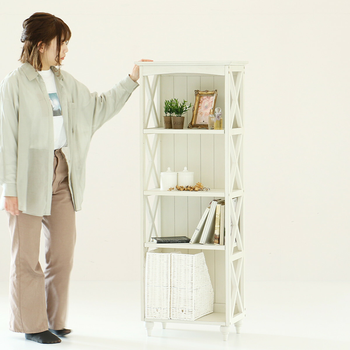 楽天市場】ラック 4段シェルフ 天然木 フレンチカントリー調 ine 幅