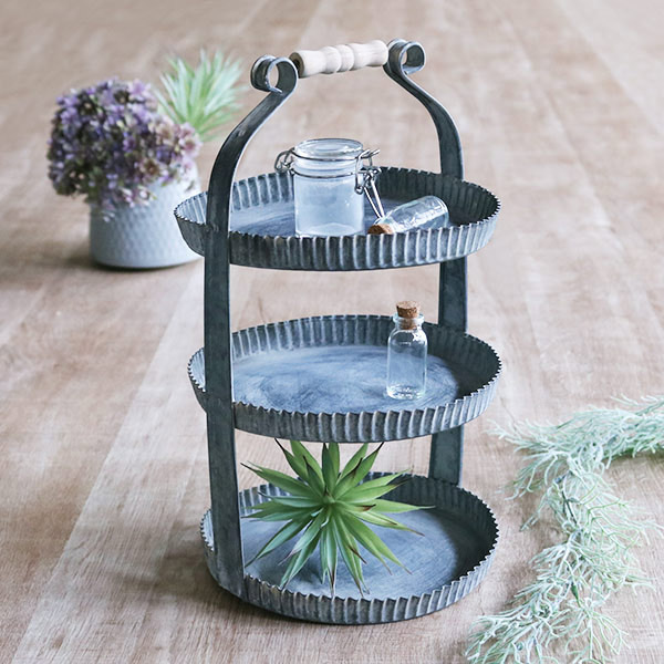 楽天市場】トレイ 3段 ラック ハンドル付き ブリキ ラウンド ガーデン