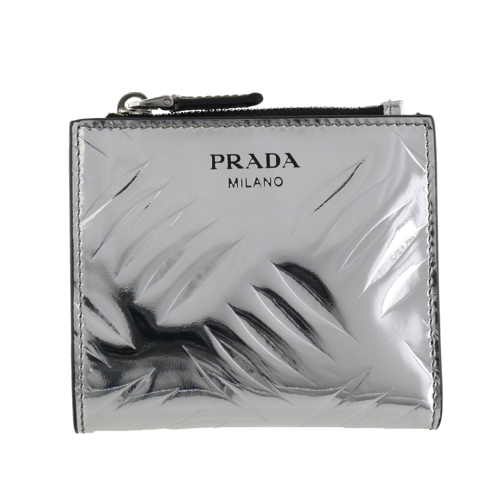 楽天市場】PRADA プラダ 二つ折り財布 コンパクト財布 メンズ シルバー