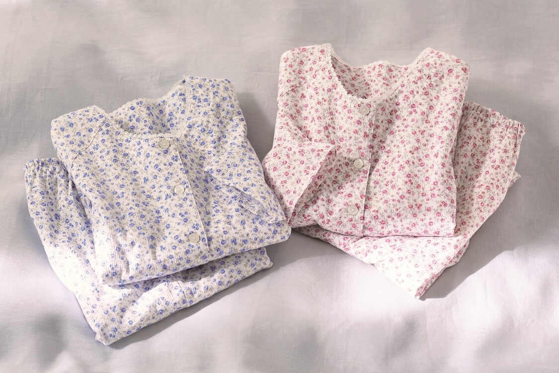 楽天市場】【送料無料】高島ちぢみ パジャマ 花柄 ピンク ブルー M L