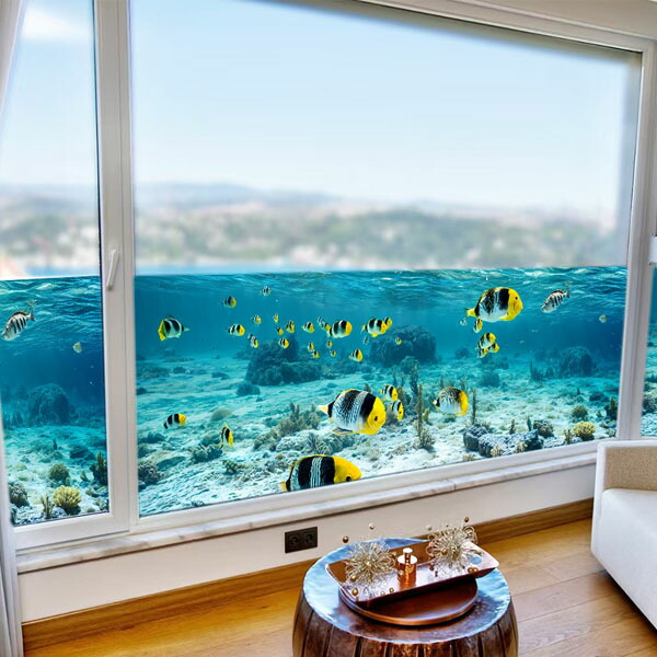 楽天市場】ガラスステッカー 深海 海の中 エメラルドグリーン 熱帯魚