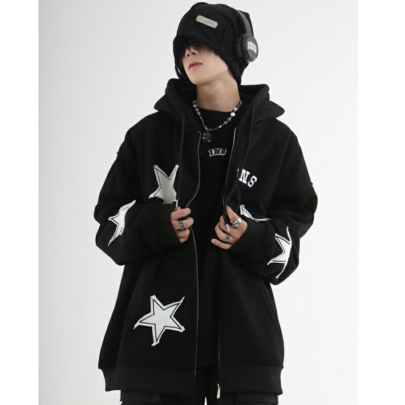 楽天市場】パーカー メンズ 長袖 星柄 綿100% フード付き ジップアップ