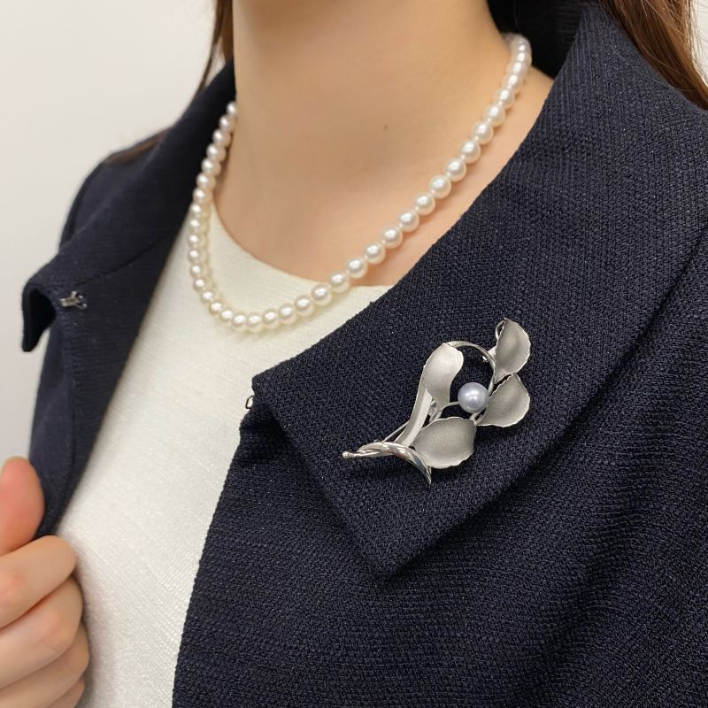 楽天市場】アコヤ真珠 パールブローチ 7-7.5mm ナチュラルグレー 無調