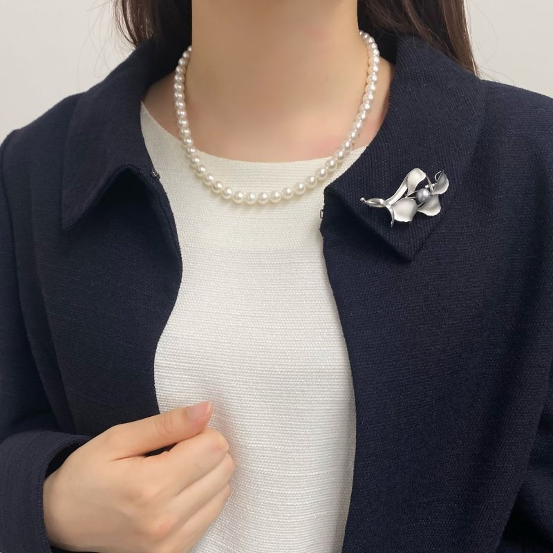 楽天市場】アコヤ真珠 パールブローチ 7-7.5mm ナチュラルグレー 無調