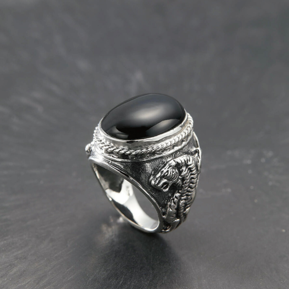 楽天市場】リング メンズ シルバー925 オニキス 虎 トラ タイガー 動物