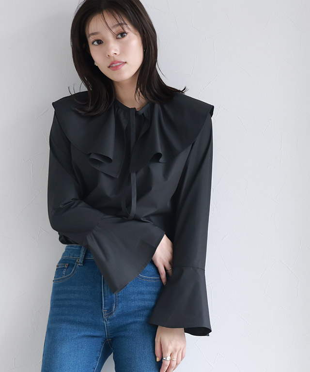 楽天市場】【MAX15％OFFクーポン】ケープ襟付きフレアスリーブブラウス