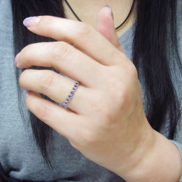 楽天市場】アメジストリング ハーフエタニティリング 18金 指輪 ミル