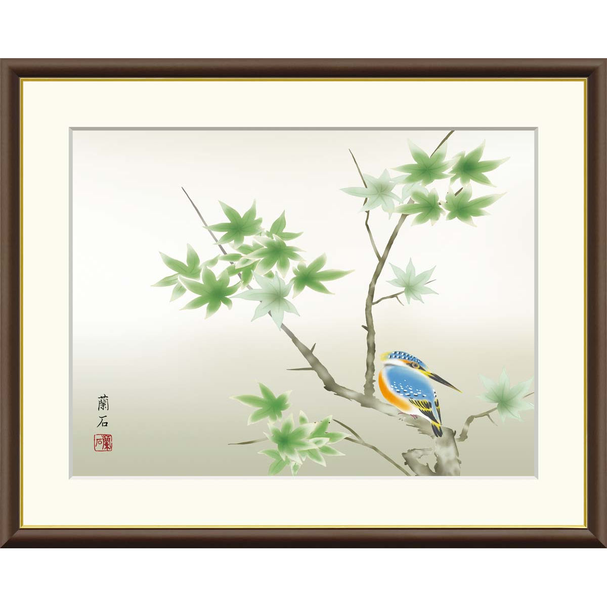 楽天市場】絵画 現代日本画 季節の名鳥 楓に翡翠 高見蘭石 額入り