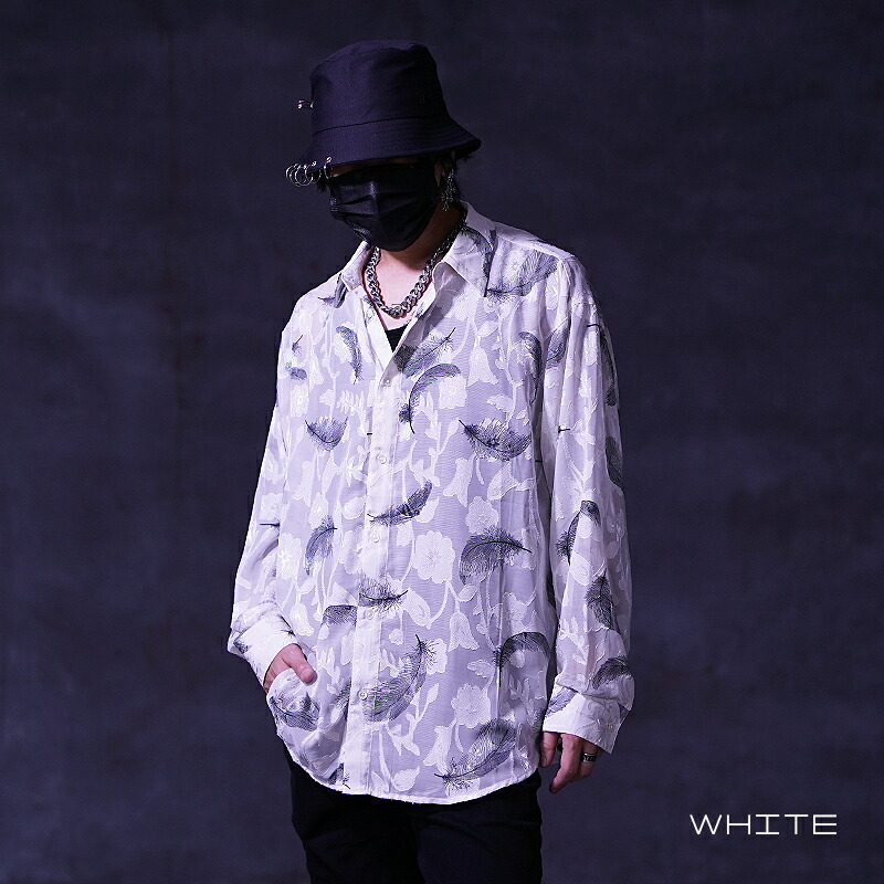 楽天市場】V系 シャツ 長袖シャツ メッシュ フェザー シースルー