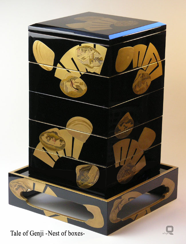 楽天市場】源氏貝 高台付五段重箱 : 漆器 久太郎