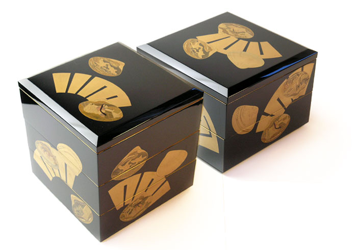 楽天市場】源氏貝 高台付五段重箱 : 漆器 久太郎