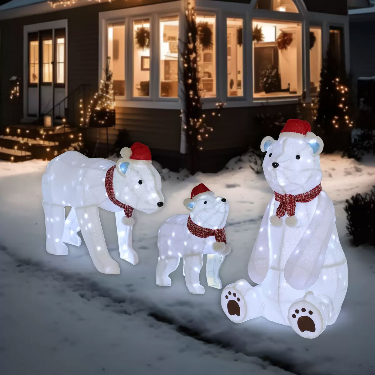 楽天市場】【送料無料】シロクマの親子 3体セット LEDライト370球付き