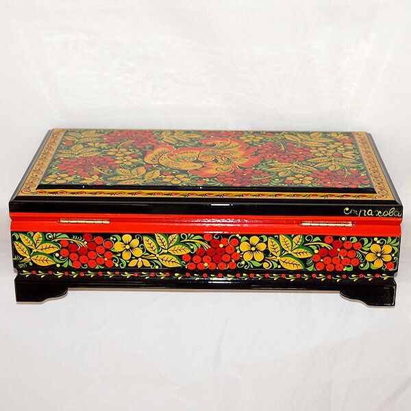 楽天市場】ロシアの民芸品 ホフロマ塗「豪華絢爛・小箱（大）」鳥と苺
