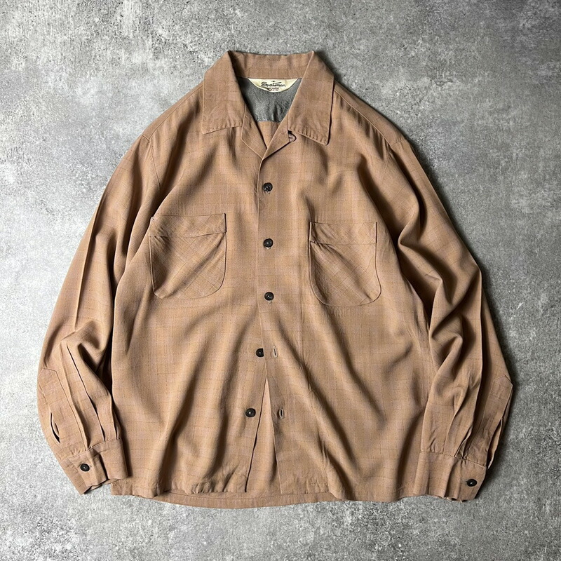 楽天市場】50s Sportsman チェック 長袖 レーヨン オープンカラー