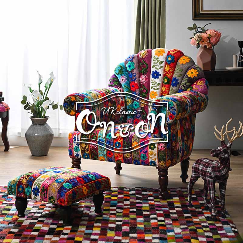 北欧カフェスタイルパッチワーク1Pソファ カラフル/モダン 1人掛け