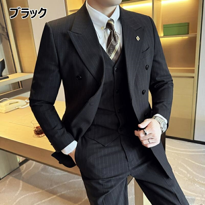 楽天市場】スリーピーススーツ メンズ ストライプ 柄 スーツ 上下