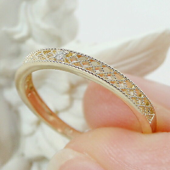 楽天市場】K10 一粒ダイヤモンド 透かし編み リング送料無料