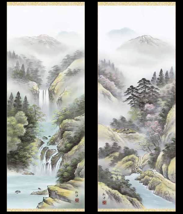 楽天市場】掛け軸【四季山水画セット：四季山水/19B4-12ABCD】丈190cm